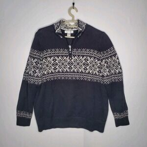 CJ Banks Fair Isle Sweater Women 1X Monochrome Mock Neck Zip Vintage Winter